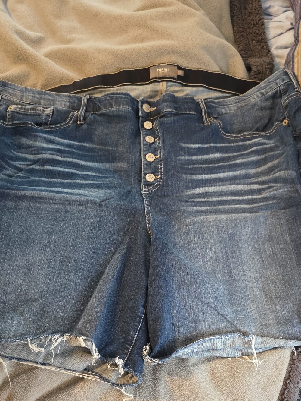 torrid medium blue distressed Bermuda jean shorts